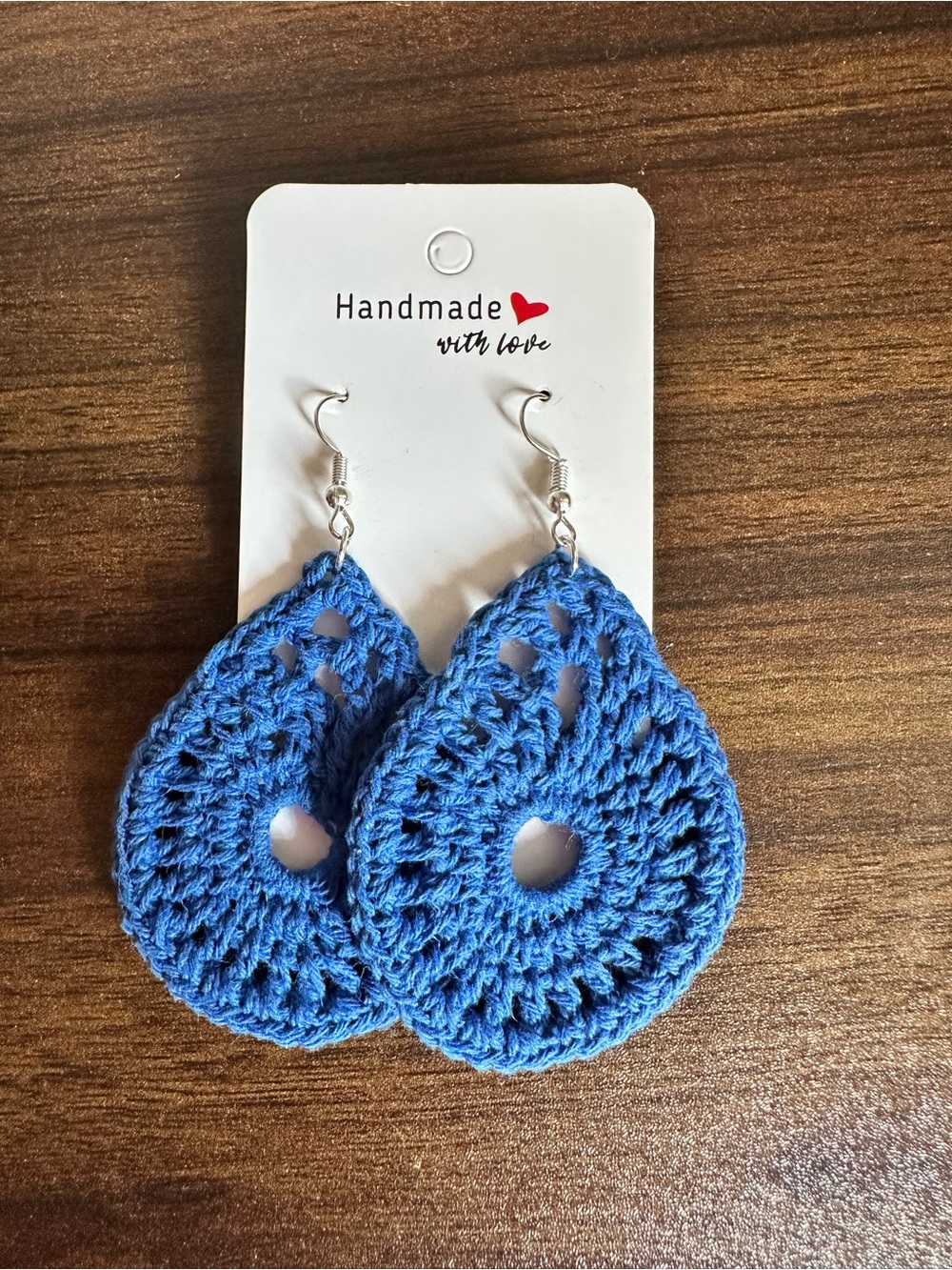 Handmade Blue Crochet Teardrop Earrings - Handmade with Love